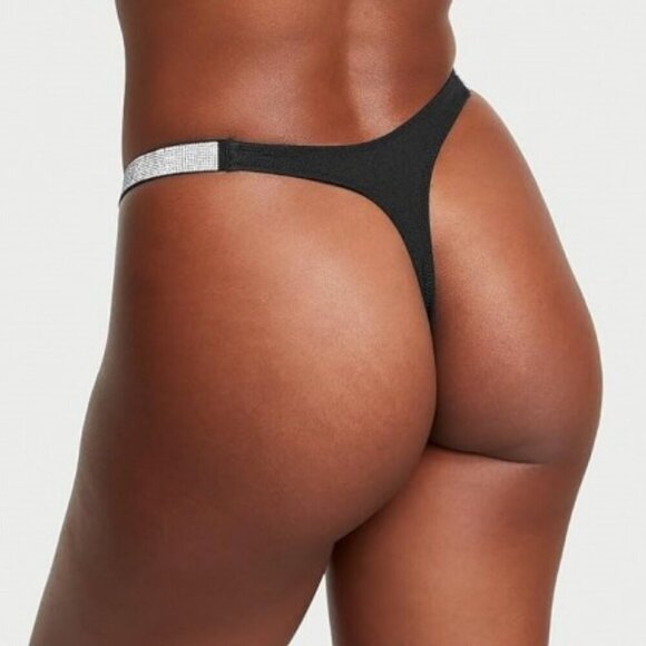 New! Victoria's Secret Swim Black Shine Strap Thong Bikini Bottom 4477 - Picture 3 of 10